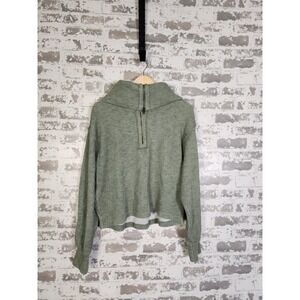 Free People We The Free Dean Sweatshirt Small Green Ribbed Patch Elbows Zip Neck